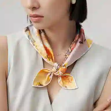 上海故事 城市掠影印花休闲百搭真丝小方巾 丝巾 女款