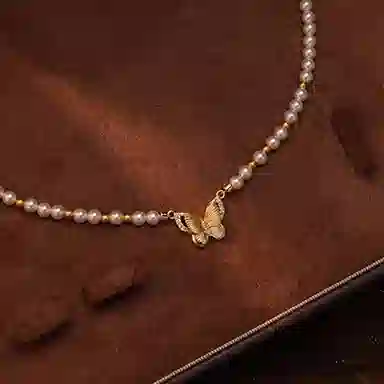 琅风 时尚气质优雅百搭磁吸款设计感蝴蝶小米珠锁骨 仿珍珠 项链 女款