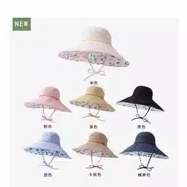 优莲茵 欧美风加大帽檐双面带花 大头帽围遮阳布帽 可扎头发空顶帽 棉 防晒帽 女款