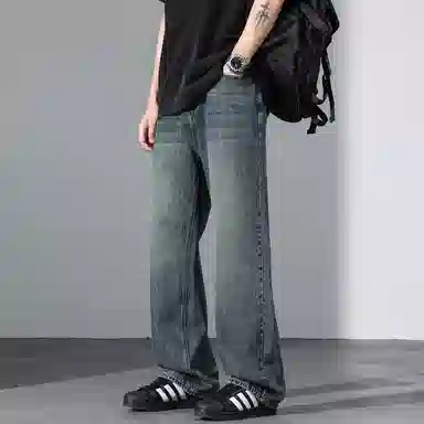 【dme】 美式潮流宽松休闲直筒中腰百搭阔腿牛仔裤 男女同款