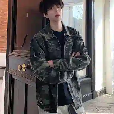 大卫贝肯 美式复古迷彩工装落肩袖翻领宽松牛仔外套 男女同款