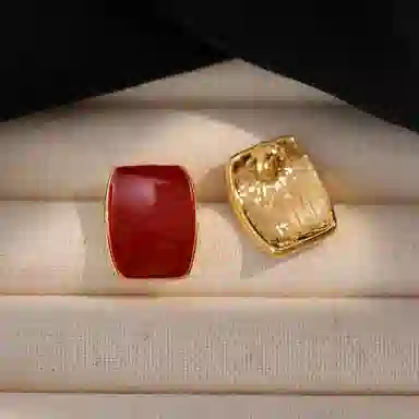 韵系 安可拉红几何 铜镀金 耳环 女款