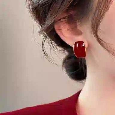 韵系 安可拉红几何 铜镀金 耳环 女款