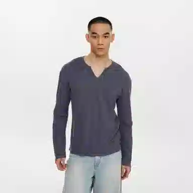 ONE UP V-Neck Waffle Long Sleeve Tee