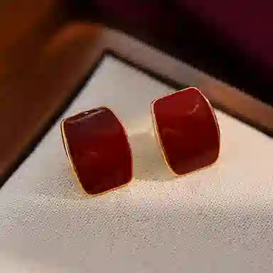 韵系 安可拉红几何 铜镀金 耳环 女款