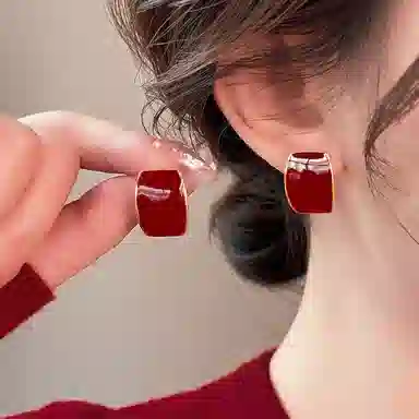 韵系 安可拉红几何 铜镀金 耳环 女款