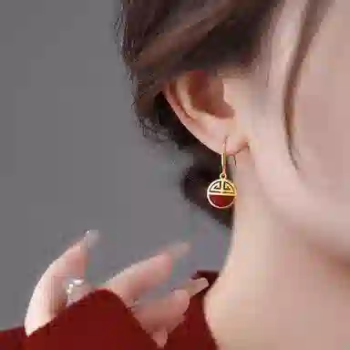 韵系 宫廷风福字 铜镀金 耳环 女款