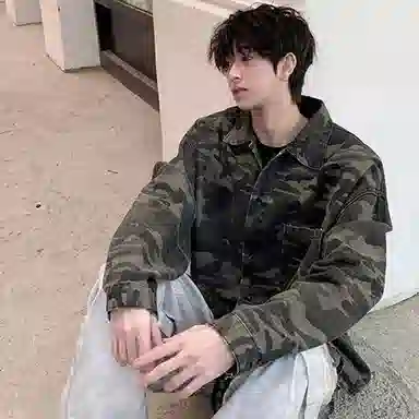 大卫贝肯 美式复古迷彩工装落肩袖翻领宽松牛仔外套 男女同款