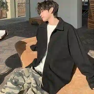 大卫贝肯 美式复古迷彩工装落肩袖翻领宽松牛仔外套 男女同款