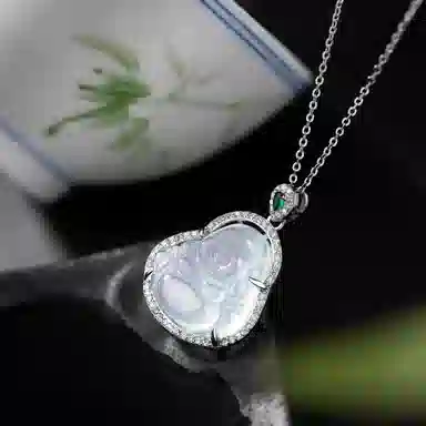 色菲尔 喜乐弥勒佛吊坠 新中式国风笑脸大肚佛公 气质优雅高级清透感 玉髓 玉石项链 女款 闺蜜女友礼盒装