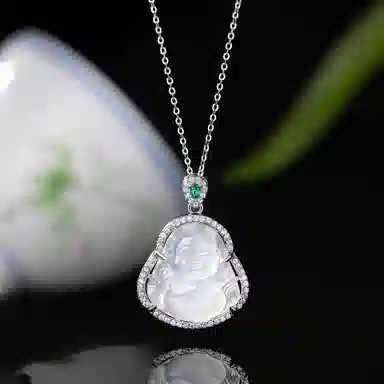 色菲尔 喜乐弥勒佛吊坠 新中式国风笑脸大肚佛公 气质优雅高级清透感 玉髓 玉石项链 女款 闺蜜女友礼盒装