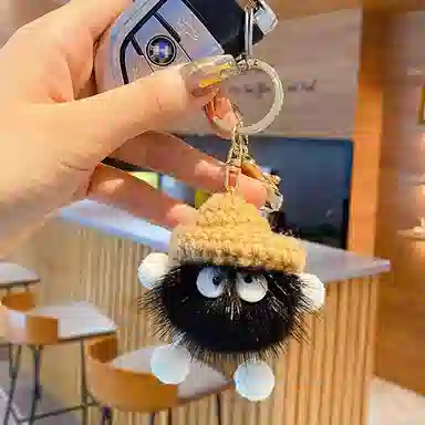 千桐 时尚小煤球布偶 萌趣可爱动漫卡通挂饰包包毛球挂饰 毛绒 挂件 男女同款情侣款