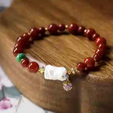 【有钱花】 指尖瑰宝 原创设计新中式精致显白红色文玩根付扎基拉姆国风#好运 玛瑙 手串 女款