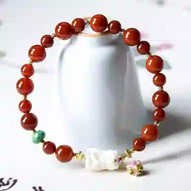 【有钱花】 指尖瑰宝 原创设计新中式精致显白红色文玩根付扎基拉姆国风#好运 玛瑙 手串 女款