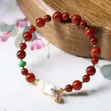 【有钱花】 指尖瑰宝 原创设计新中式精致显白红色文玩根付扎基拉姆国风#好运 玛瑙 手串 女款