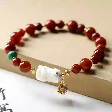 【有钱花】 指尖瑰宝 原创设计新中式精致显白红色文玩根付扎基拉姆国风#好运 玛瑙 手串 女款