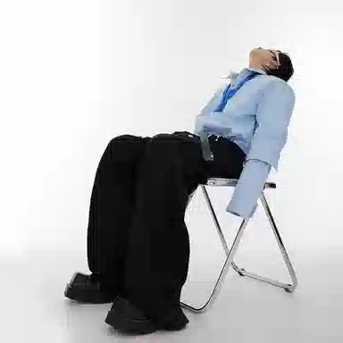 极限涡轮 小众双层袖口设计感垫肩交叉领带拼接开衫纯色衬衫 男女同款