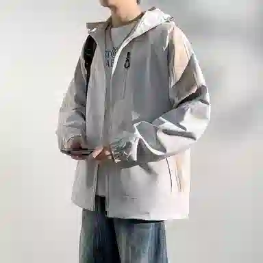 美力城 学院风美式嘻哈街头拼接撞色基础款休闲日常百搭通勤连帽夹克外套 男女同款