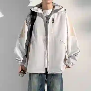 美力城 学院风美式嘻哈街头拼接撞色基础款休闲日常百搭通勤连帽夹克外套 男女同款