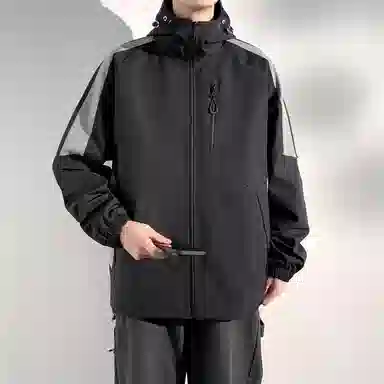 美力城 学院风美式嘻哈街头拼接撞色基础款休闲日常百搭通勤连帽夹克外套 男女同款