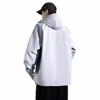 美力城 学院风美式嘻哈街头拼接撞色基础款休闲日常百搭通勤连帽夹克外套 男女同款