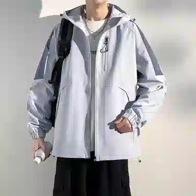 美力城 学院风美式嘻哈街头拼接撞色基础款休闲日常百搭通勤连帽夹克外套 男女同款