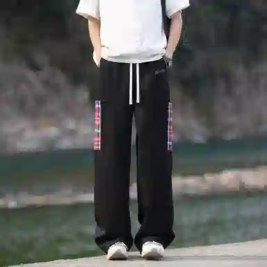 王者荣耀 鲁班七号星空梦想款 美式学院风纯色褶皱百搭长裤潮流系带重磅直筒针织运动宽松户外通勤高级感工装裤 男女同款