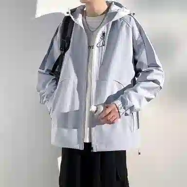 美力城 学院风美式嘻哈街头拼接撞色基础款休闲日常百搭通勤连帽夹克外套 男女同款