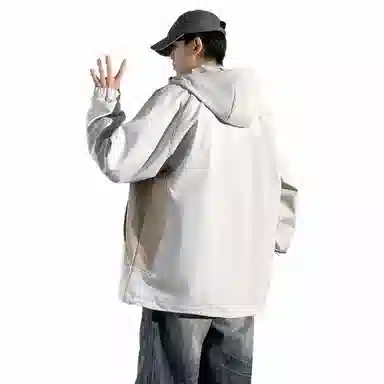 美力城 学院风美式嘻哈街头拼接撞色基础款休闲日常百搭通勤连帽夹克外套 男女同款