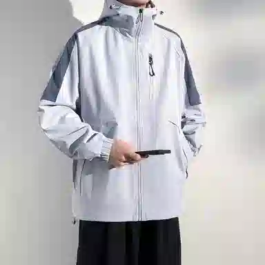 美力城 学院风美式嘻哈街头拼接撞色基础款休闲日常百搭通勤连帽夹克外套 男女同款