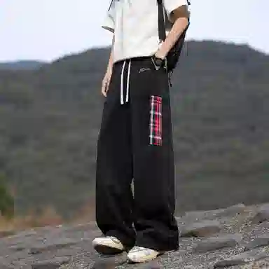 王者荣耀 鲁班七号星空梦想款 美式学院风纯色褶皱百搭长裤潮流系带重磅直筒针织运动宽松户外通勤高级感工装裤 男女同款