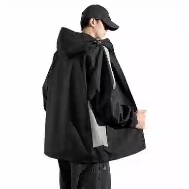 美力城 学院风美式嘻哈街头拼接撞色基础款休闲日常百搭通勤连帽夹克外套 男女同款