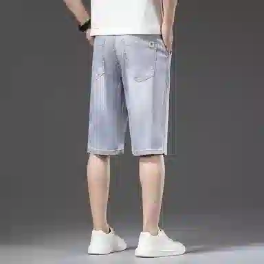 【dme】 基础款天丝凉感宽松纯色显高显瘦中腰直筒七分牛仔短裤 男女同款