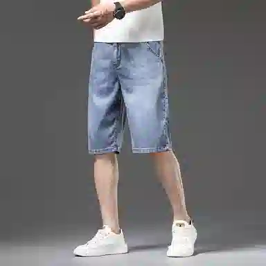 【dme】 基础款天丝凉感宽松纯色显高显瘦中腰直筒七分牛仔短裤 男女同款