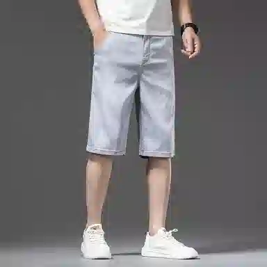 【dme】 直筒百搭时尚纯色宽松中腰休闲七分牛仔短裤 男女同款