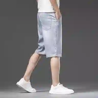 【dme】 基础款天丝凉感宽松纯色显高显瘦中腰直筒七分牛仔短裤 男女同款