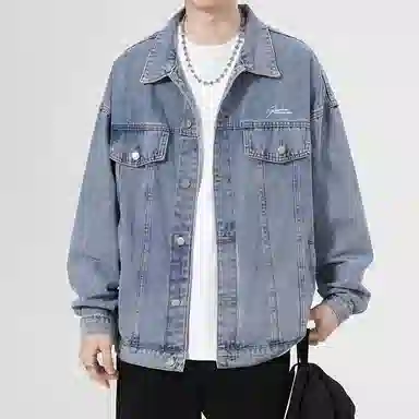 红蜻蜓 水洗做旧复古短款宽松休闲磨白设计感潮牌牛仔外套 男女同款