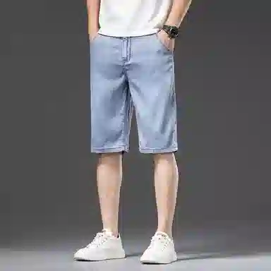 【dme】 直筒百搭时尚纯色宽松中腰休闲七分牛仔短裤 男女同款