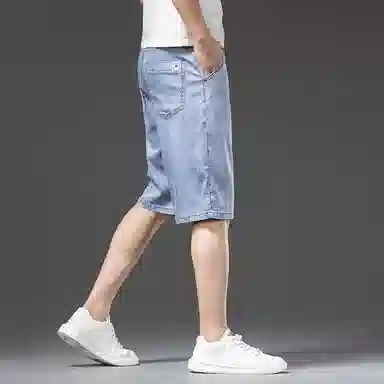 【dme】 直筒百搭时尚纯色宽松中腰休闲七分牛仔短裤 男女同款