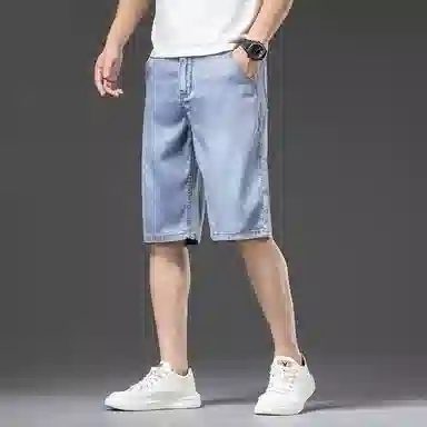 【dme】 直筒百搭时尚纯色宽松中腰休闲七分牛仔短裤 男女同款