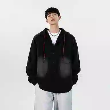 大卫贝肯 美式复古潮流高街重水洗做旧基础款简约宽松休闲日常迷彩百搭连帽无性别主义设计落肩袖单排扣学院风牛仔外套 男女同款