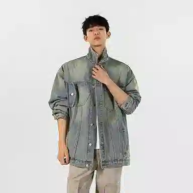 大卫贝肯 美式复古潮流高街重水洗做旧基础款简约宽松休闲日常通勤百搭连帽可脱卸单排扣学院风牛仔外套 男女同款