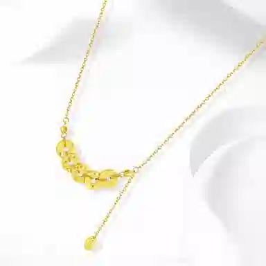 牧言 五帝钱碎冰冰 国潮复古简约气质小众设计高级感 光面立体镂空铜钱钱币波光粼粼流苏招财字牌锁骨链 好运 合金 项链 女款