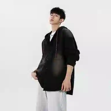 大卫贝肯 美式复古潮流高街重水洗做旧基础款简约宽松休闲日常迷彩百搭连帽无性别主义设计落肩袖单排扣学院风牛仔外套 男女同款