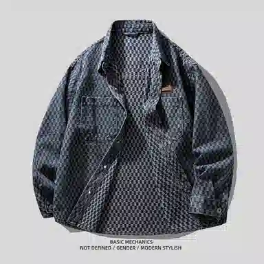 HZWH Vintage Checkered Denim Shirt