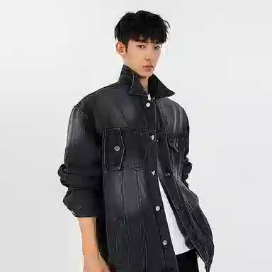 大卫贝肯 美式复古潮流高街重水洗做旧基础款简约宽松休闲日常通勤百搭连帽可脱卸单排扣学院风牛仔外套 男女同款