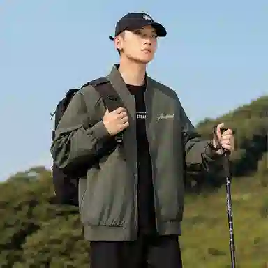 快鱼 美式复古简约个性花体字母印花设计感青少年纯色基础款宽松休闲时尚百搭飞行教练长袖外套夹克 男女同款