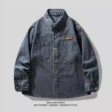 HZWH Vintage Checkered Denim Shirt