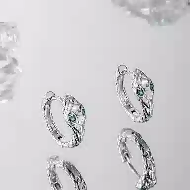 丹琴 绿眼灵蛇形独特耳扣小众设计感高级耳钉潮酷帅圈圈耳圈轻奢百搭本命年耳饰 合金 耳环 男女同款情侣款