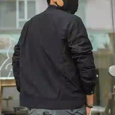 季言 纯色休闲防风翻领拉链夹克外套 男款 黑色